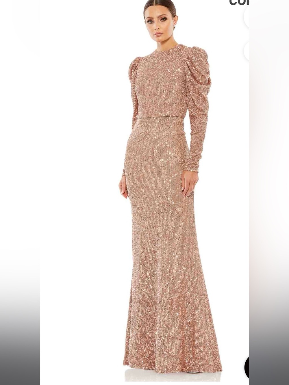 NWT Mac Duggal IEena Copper Sequin High Neck 26692 Long Sleeve Gown 16